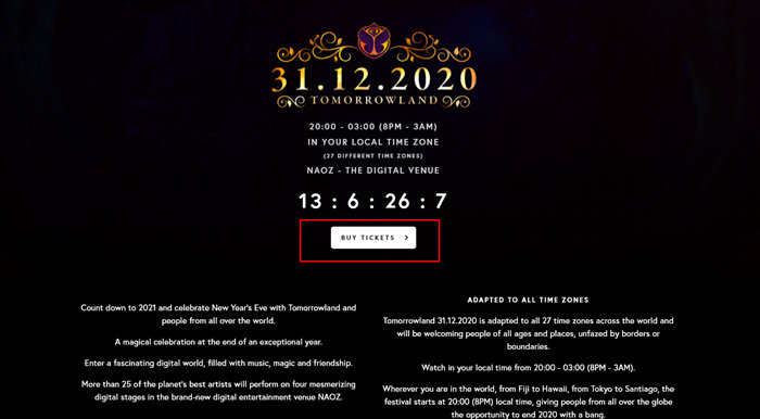 TOMORROWLAND 31.12.2020　オンラインカウントダウンイベントチケット買い方1